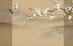 中式水墨风花鸟山水图景