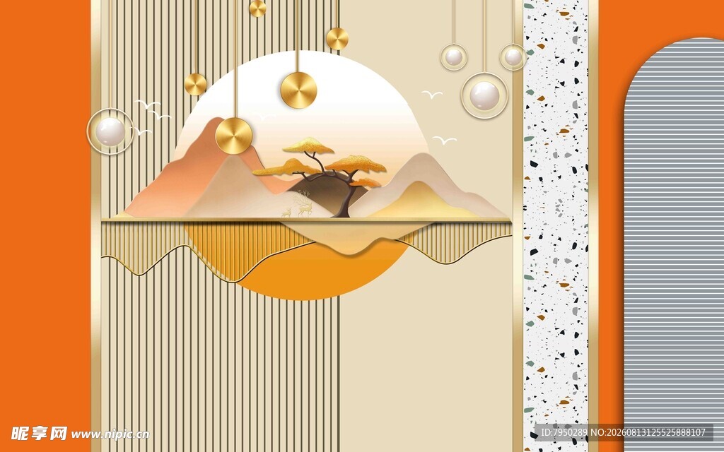 中式山水装饰插画