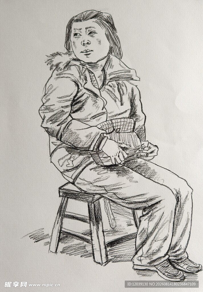 女青年坐姿人物速写