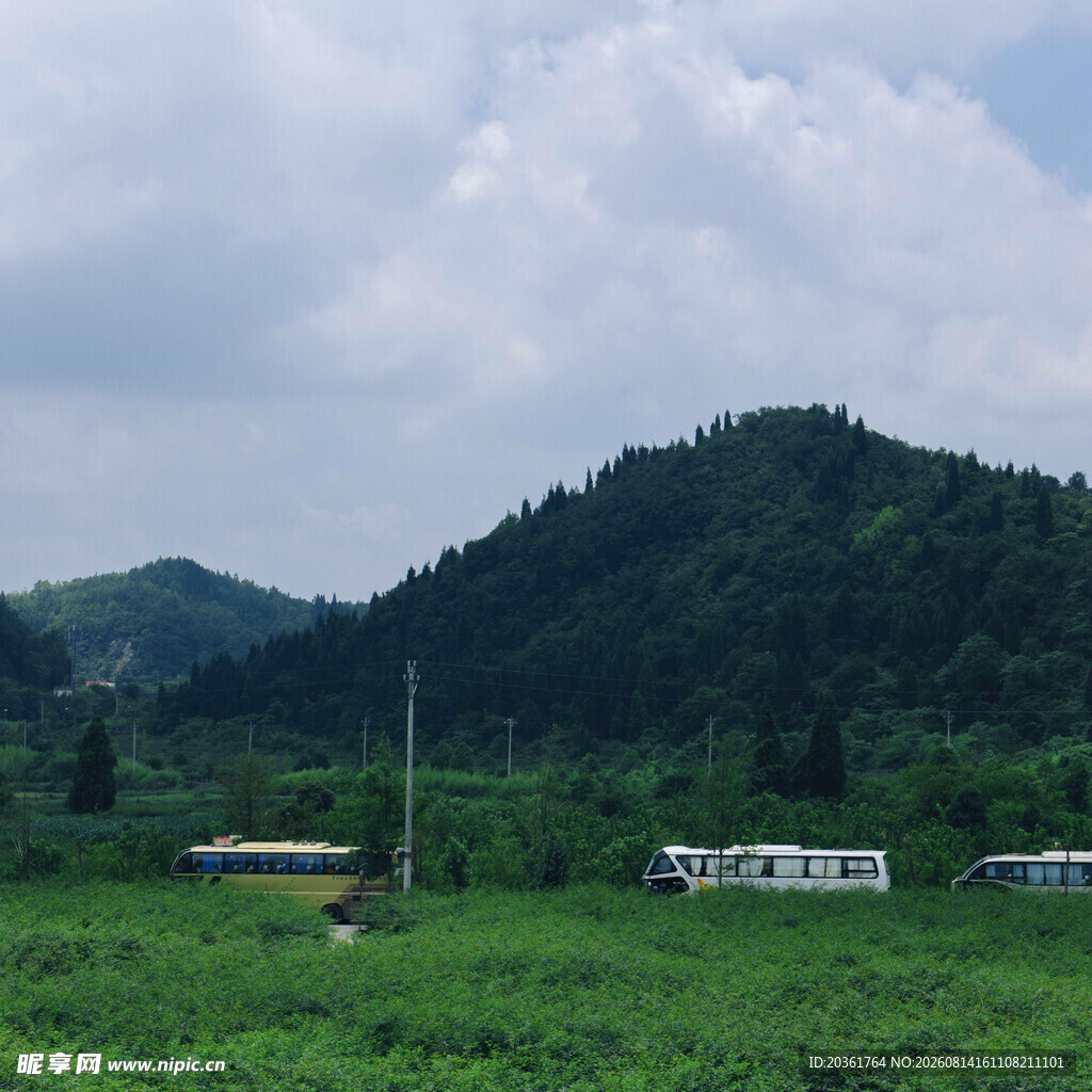 绿野山间的房车风景