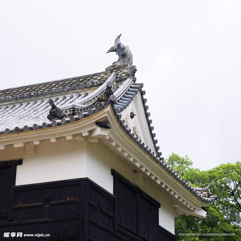 日式古建筑屋顶特写