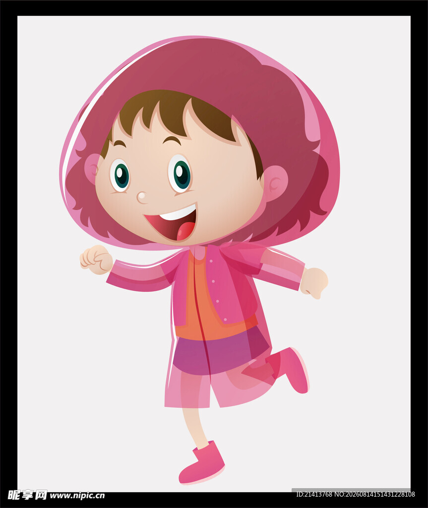 雨中欢快奔跑的小女孩