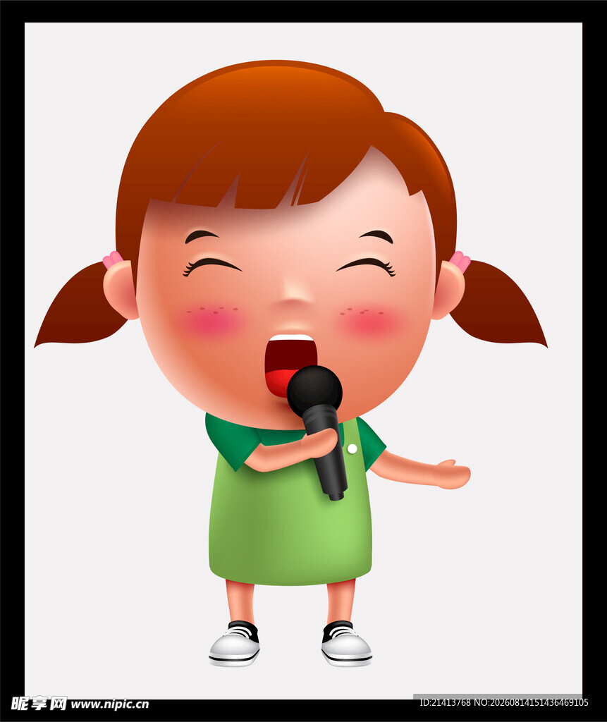 小女孩开心手持麦克风