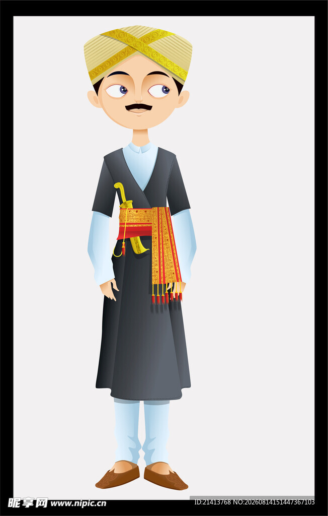 传统服饰男子手持物品