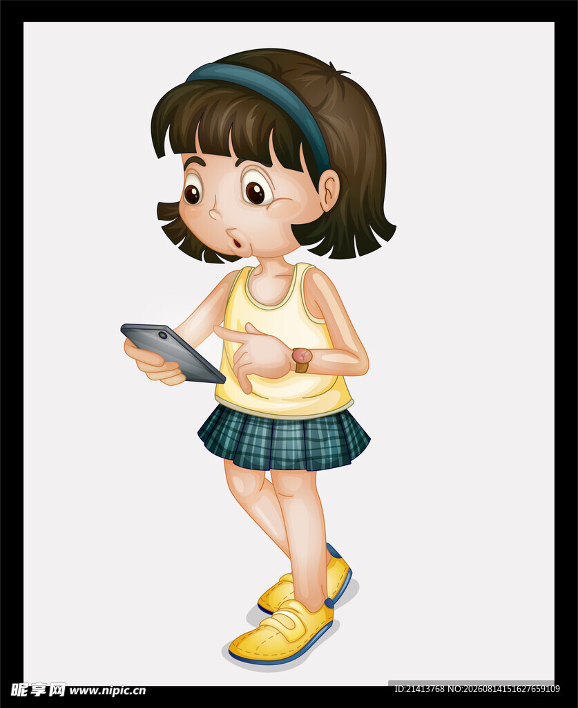 小女孩手持平板专注模样