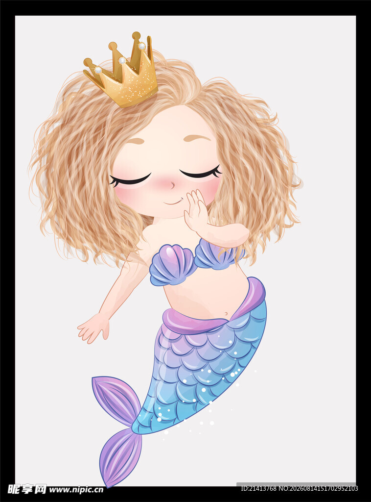 戴皇冠的小美人鱼插画
