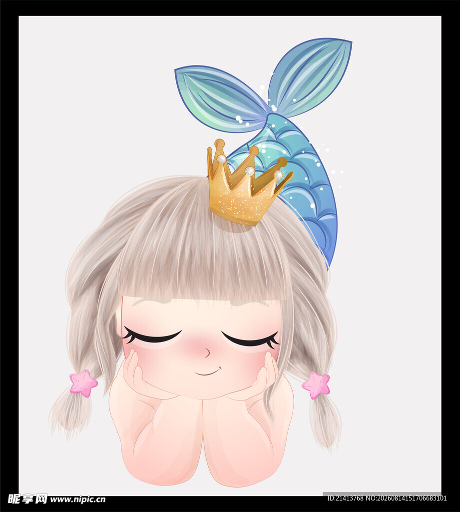 戴皇冠的梦幻小美人鱼女孩