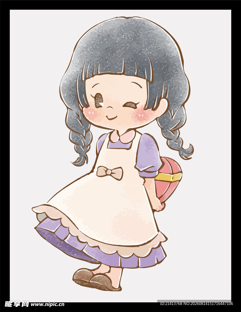扎辫紫衣裙小女孩