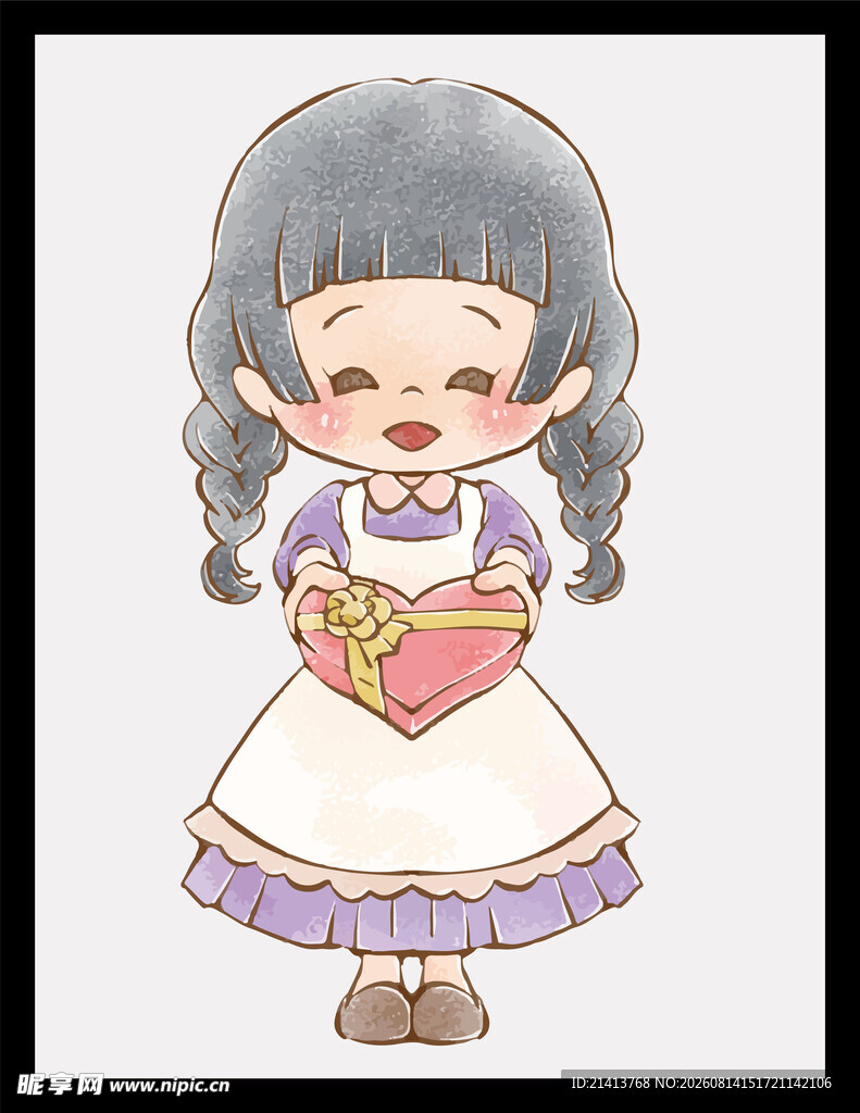 扎辫女孩捧爱心甜点