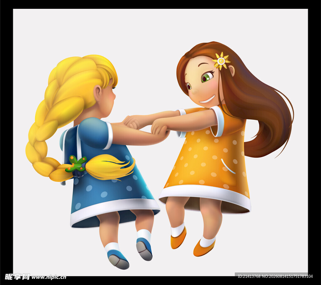 两个可爱女孩互动玩耍