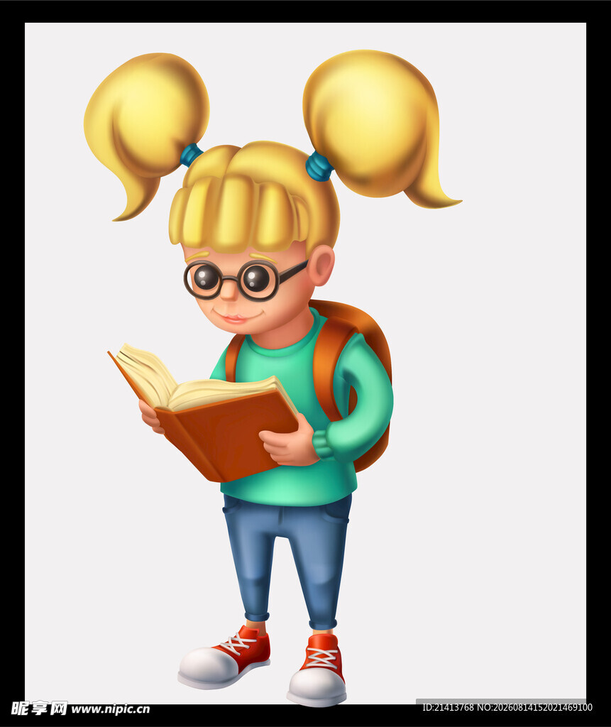 扎双马尾的女孩专注看书