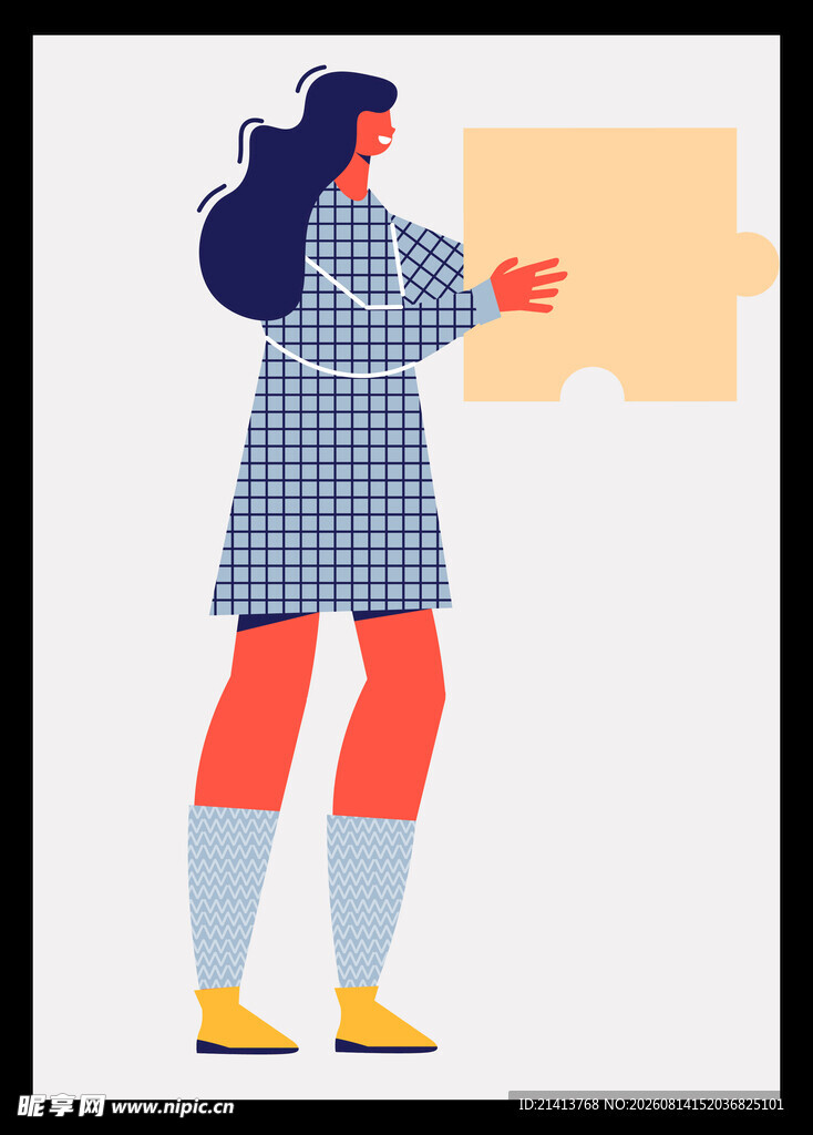 女子手持拼图块