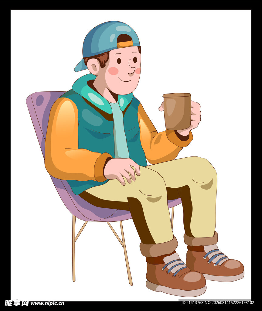 坐着喝茶的休闲男子