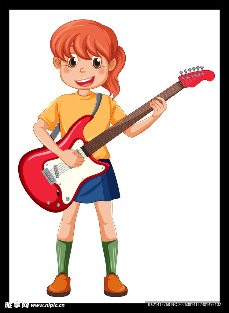 弹红色电吉他的红发女孩