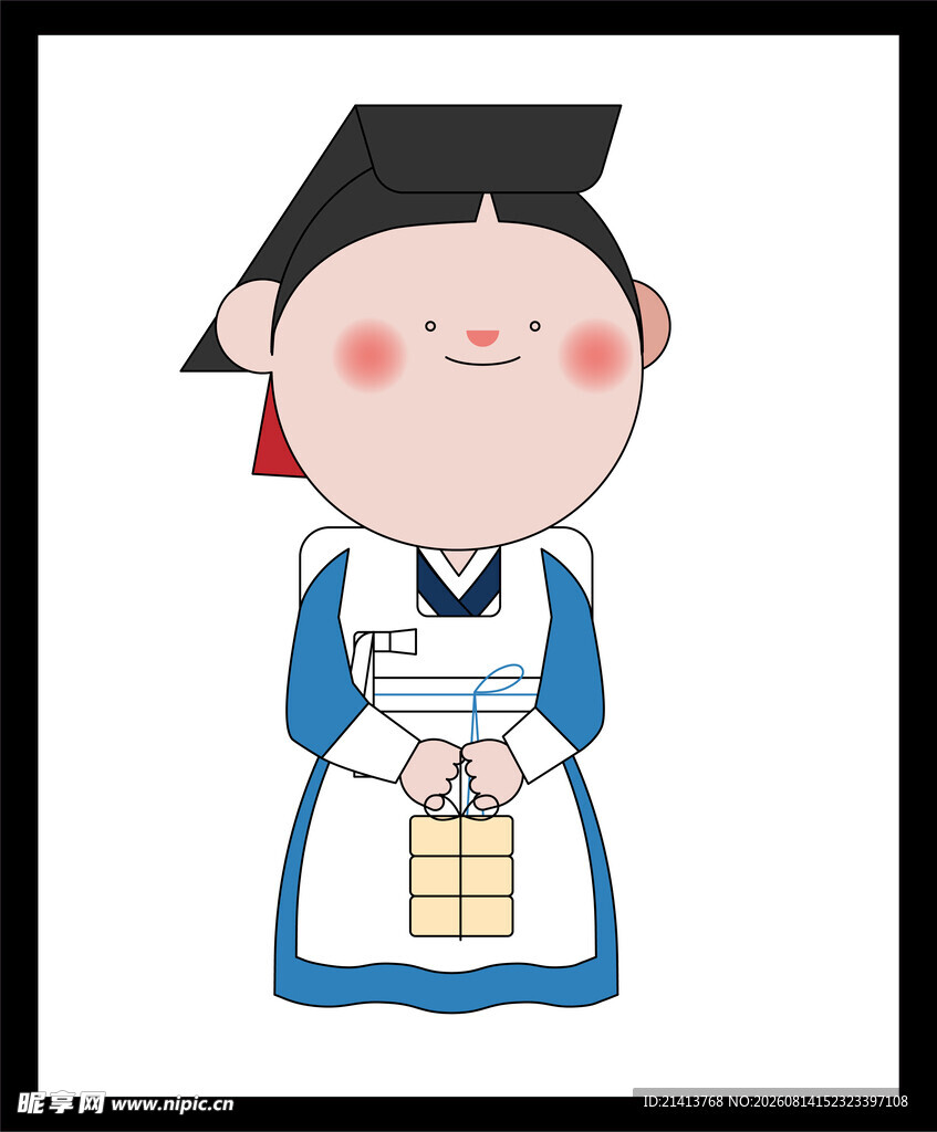 可爱厨师女孩手持礼物