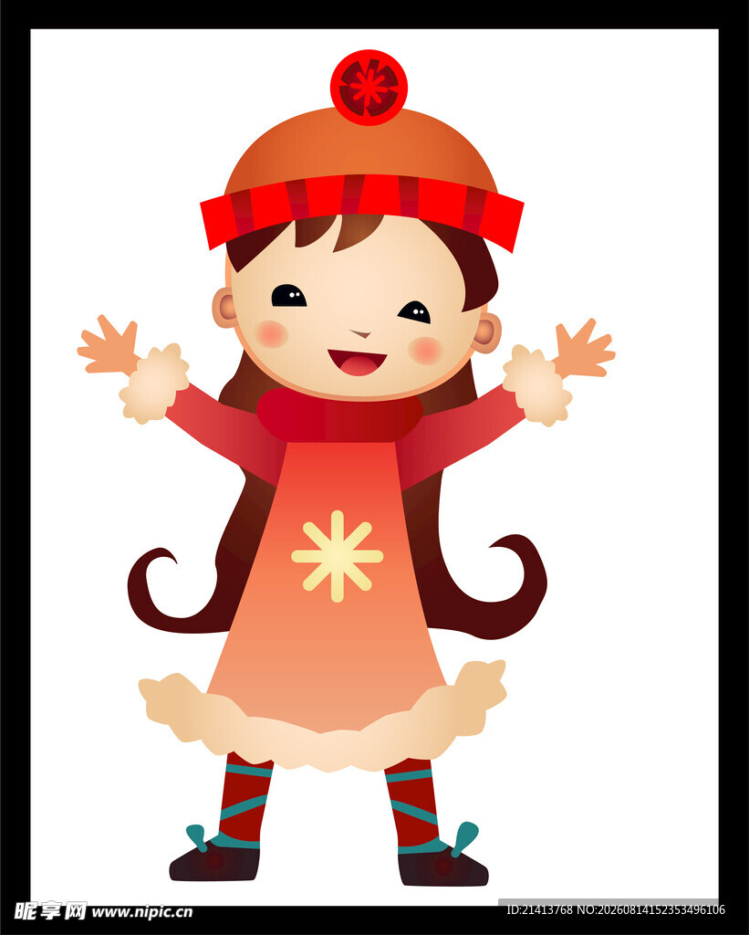 可爱红衣小女孩欢乐起舞