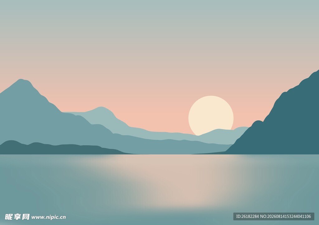 山水日落插画