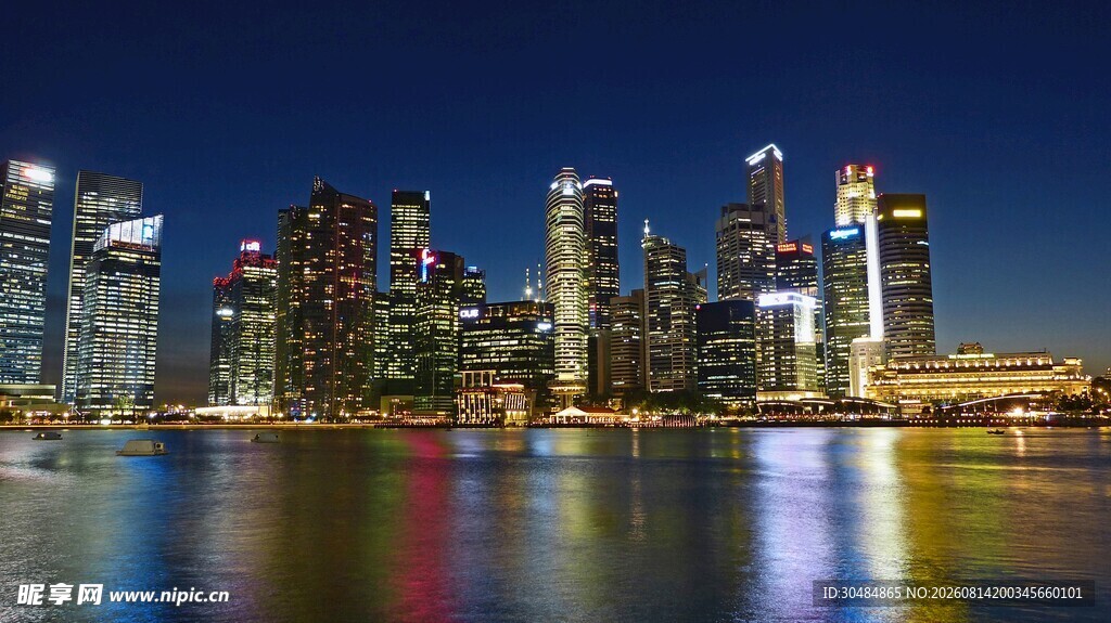 新加坡璀璨夜景城市天际线
