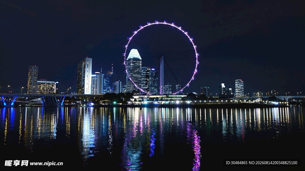 新加坡夜景中的璀璨摩天轮
