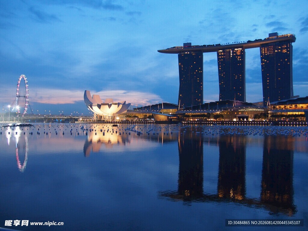 新加坡滨海湾美丽夜景