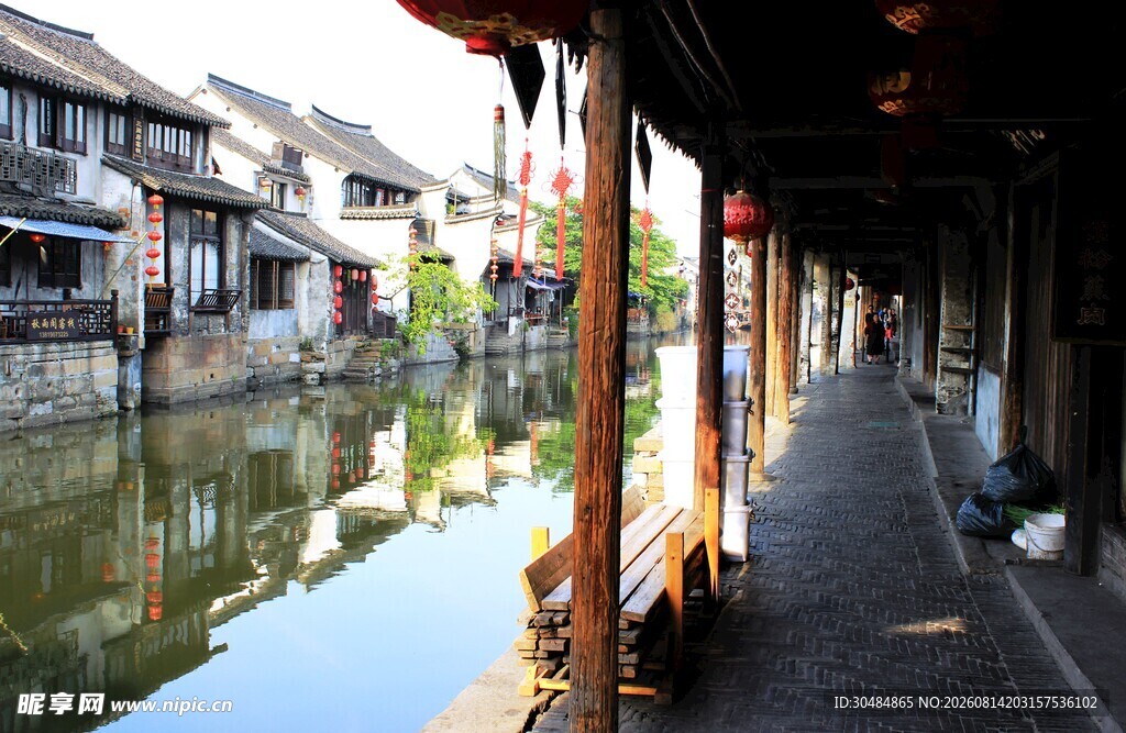 江南水乡临河古巷风景
