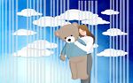 雨中相拥的女孩和熊