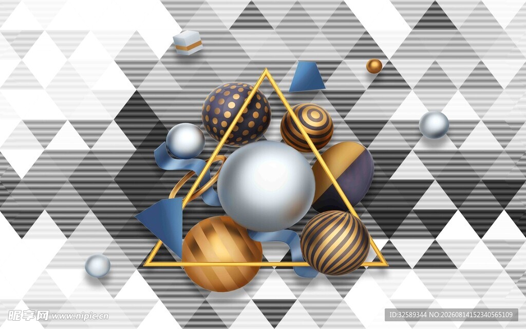 几何背景下的多彩球体组合