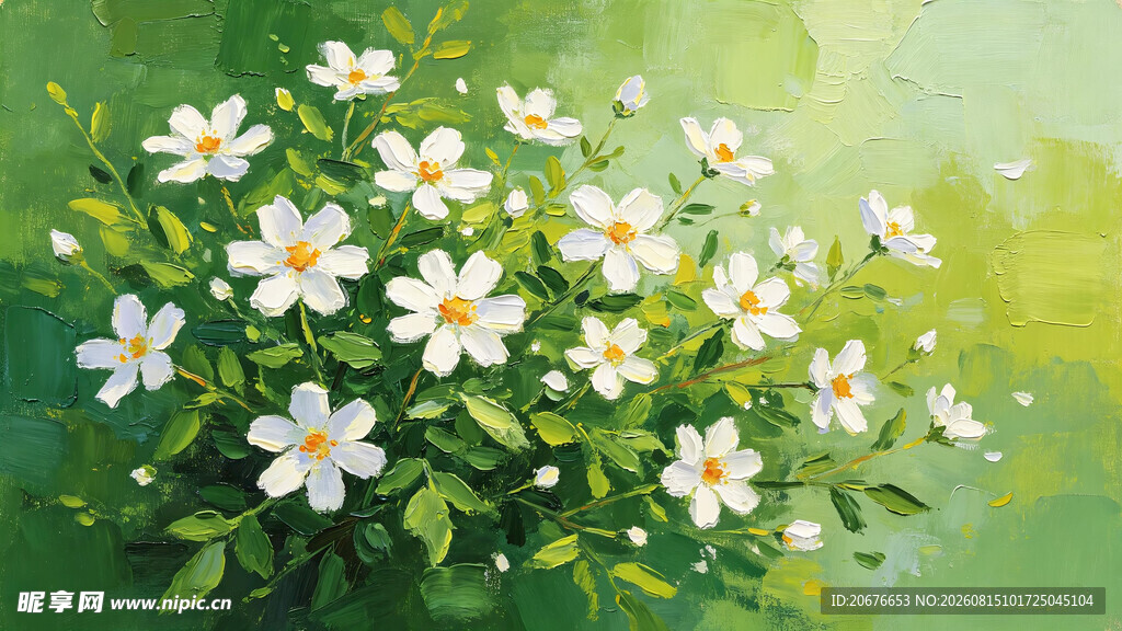 清新白雏菊春日花卉插画背景