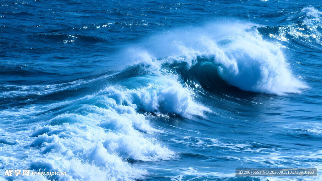 蓝色大海翻涌海浪实拍素材