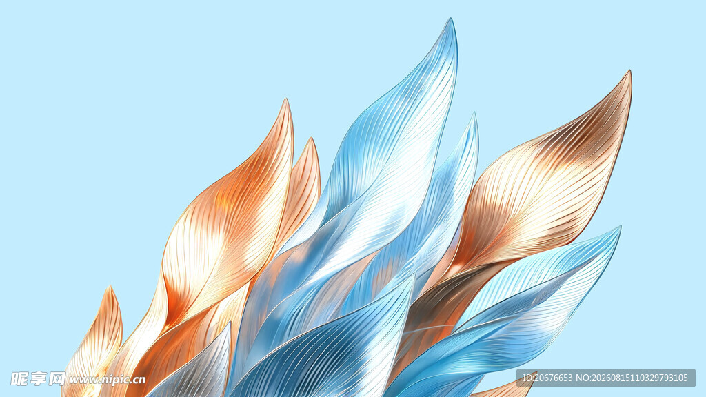 梦幻渐变金属叶片艺术装饰元素