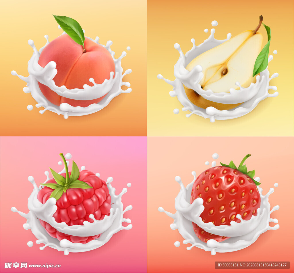 水果溅入牛奶的缤纷瞬间