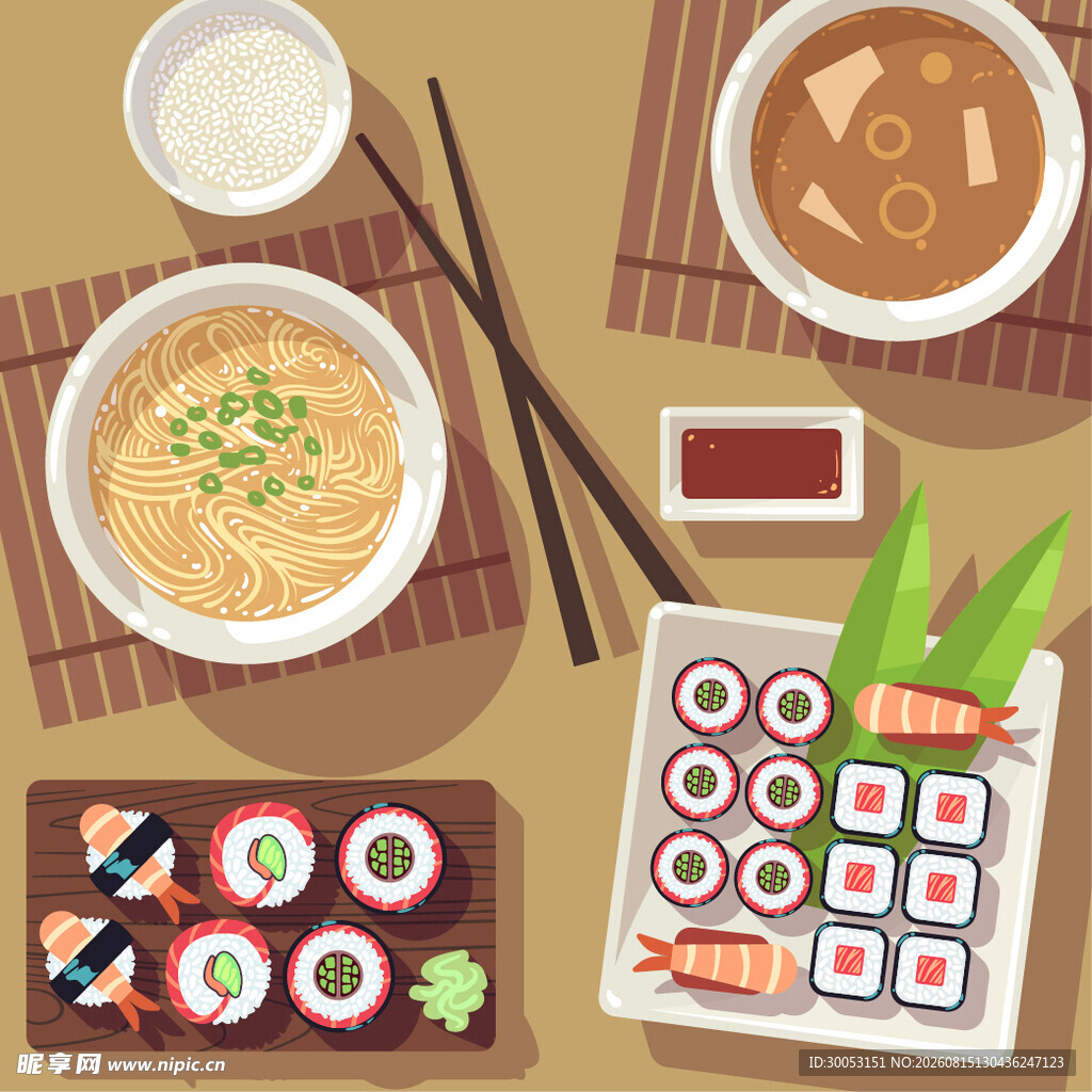 多样亚洲美食拼盘