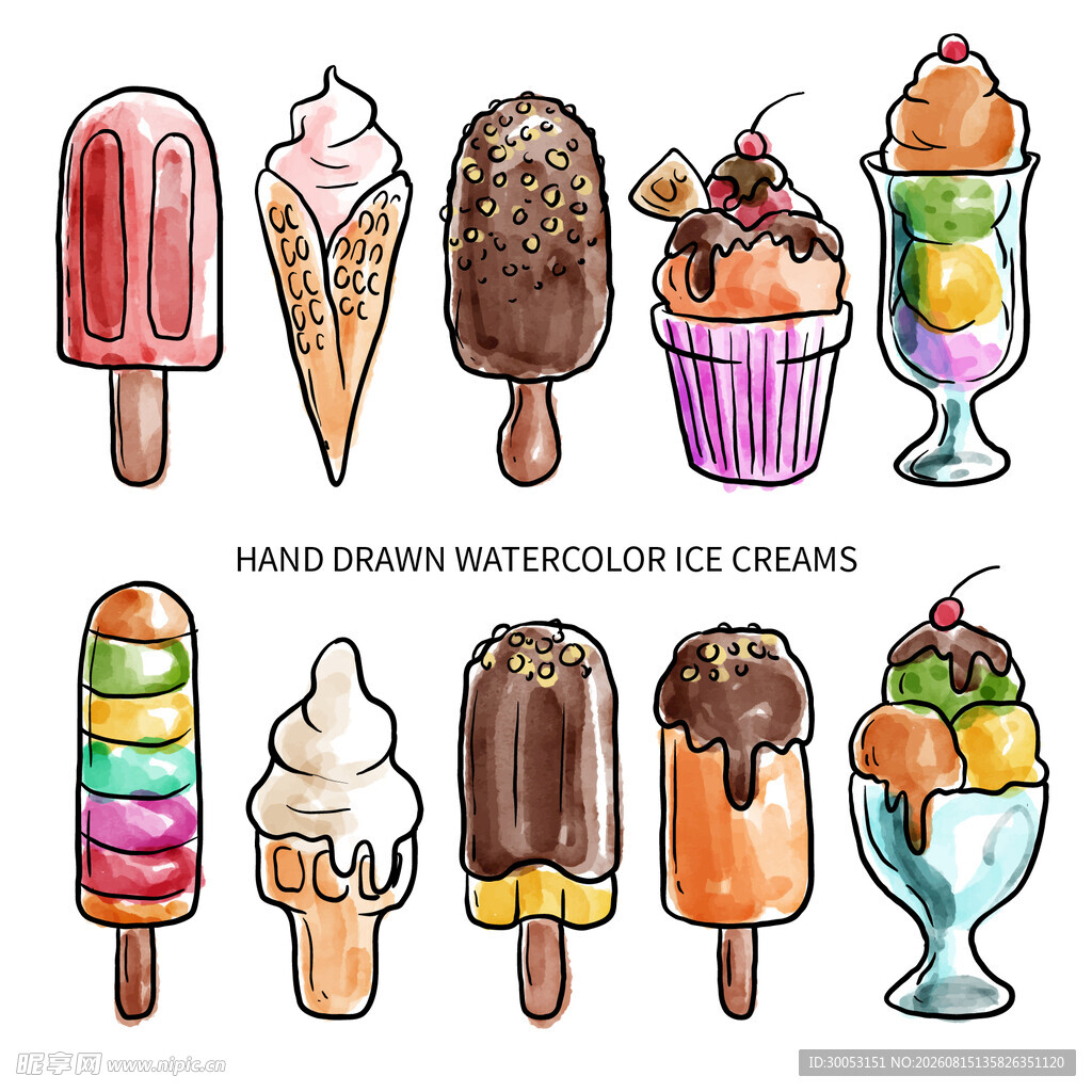多彩美味冰淇淋插画集合
