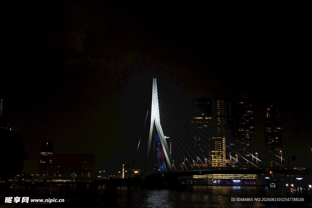 鹿特丹伊拉斯谟斯桥夜景