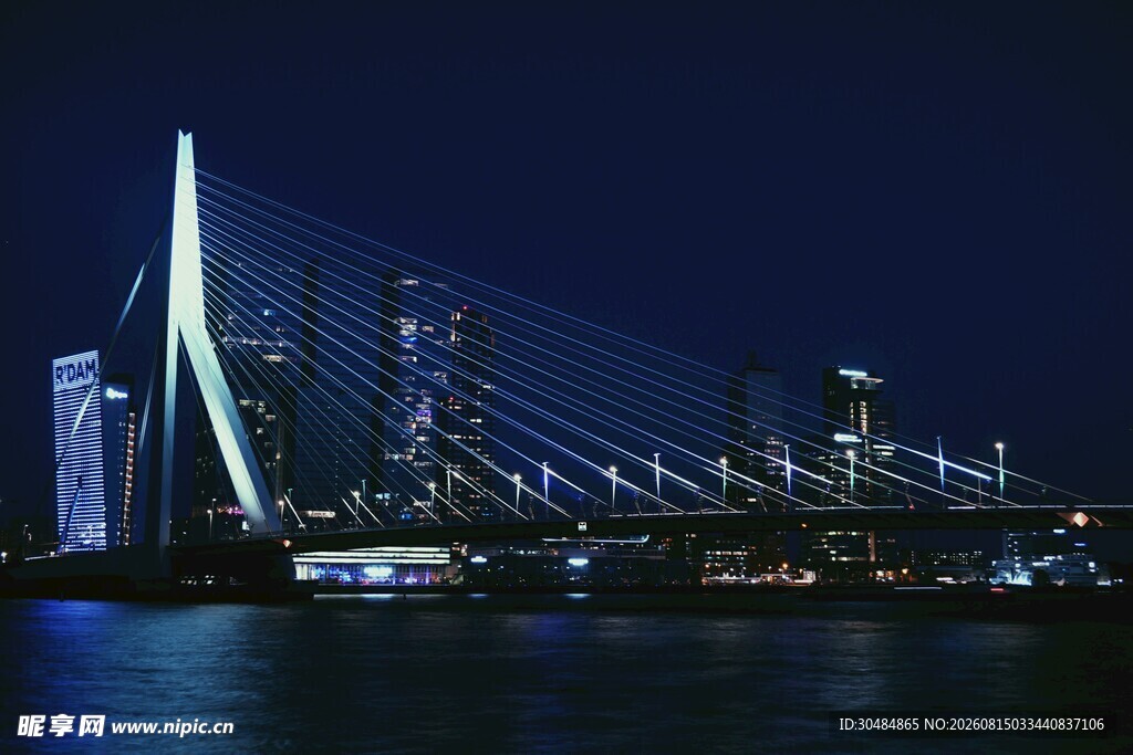 夜晚璀璨的斜拉桥景观