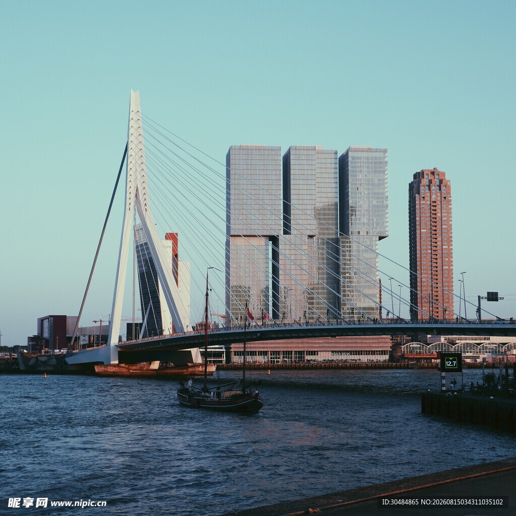鹿特丹伊拉斯谟桥城市风光