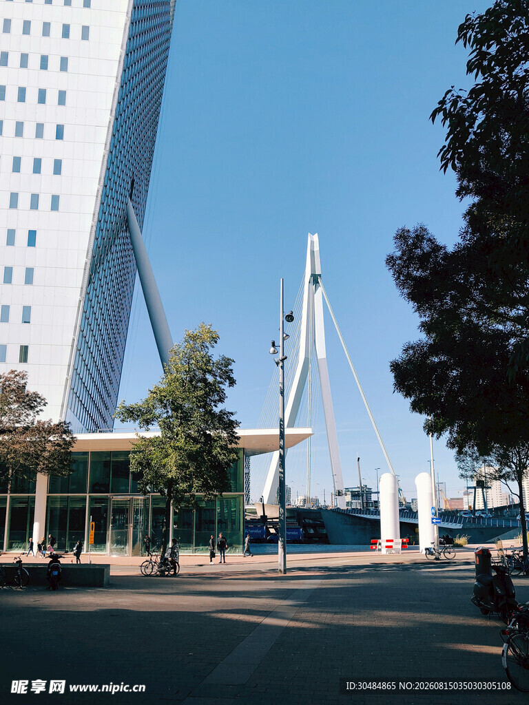 现代城市独特桥梁与建筑景观