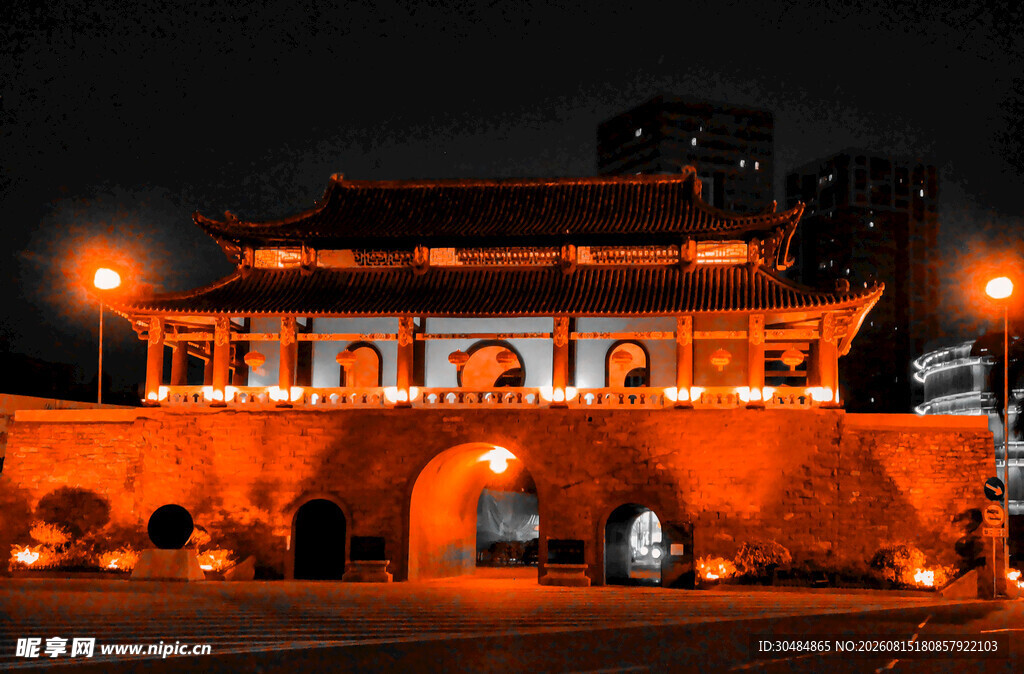 东莞古建筑迎恩门夜景