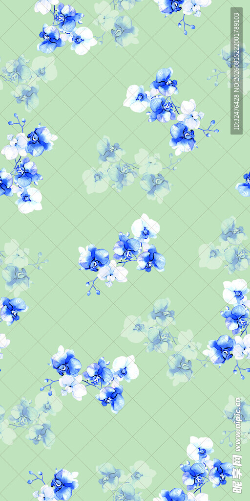 蓝白花朵浅绿色背景图案