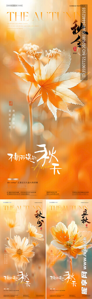 立秋树叶花朵意境海报