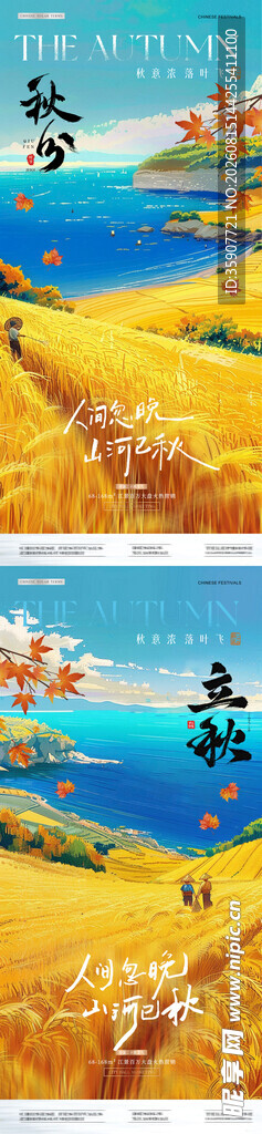 秋分立秋稻田风景海报