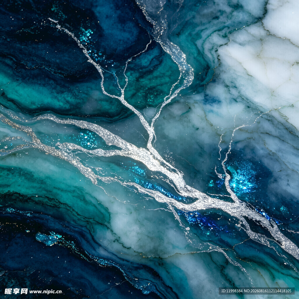 梦幻蓝绿流体纹理艺术画面