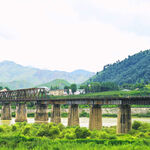 山间铁桥横跨绿野