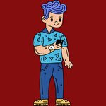 蓝发男孩手持手机