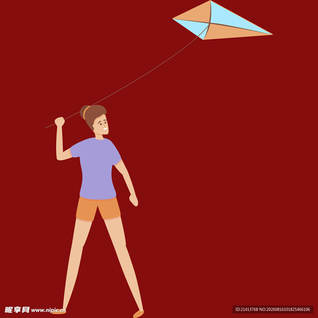 女孩快乐地放飞彩色风筝