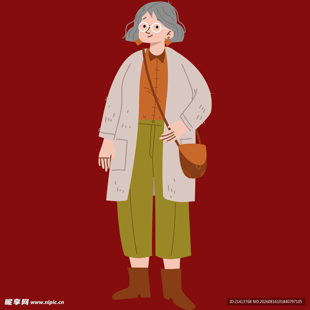 时尚老年女性形象插画