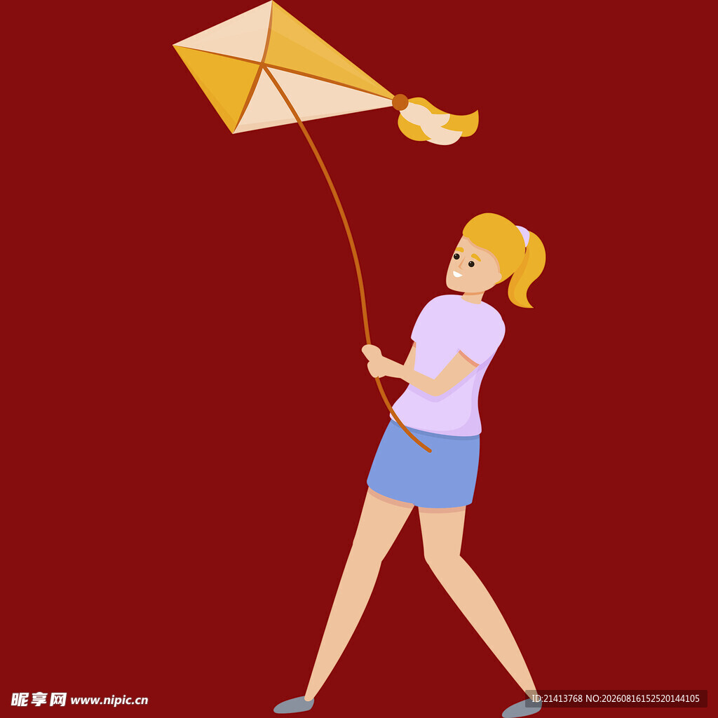 女孩欢快地放风筝
