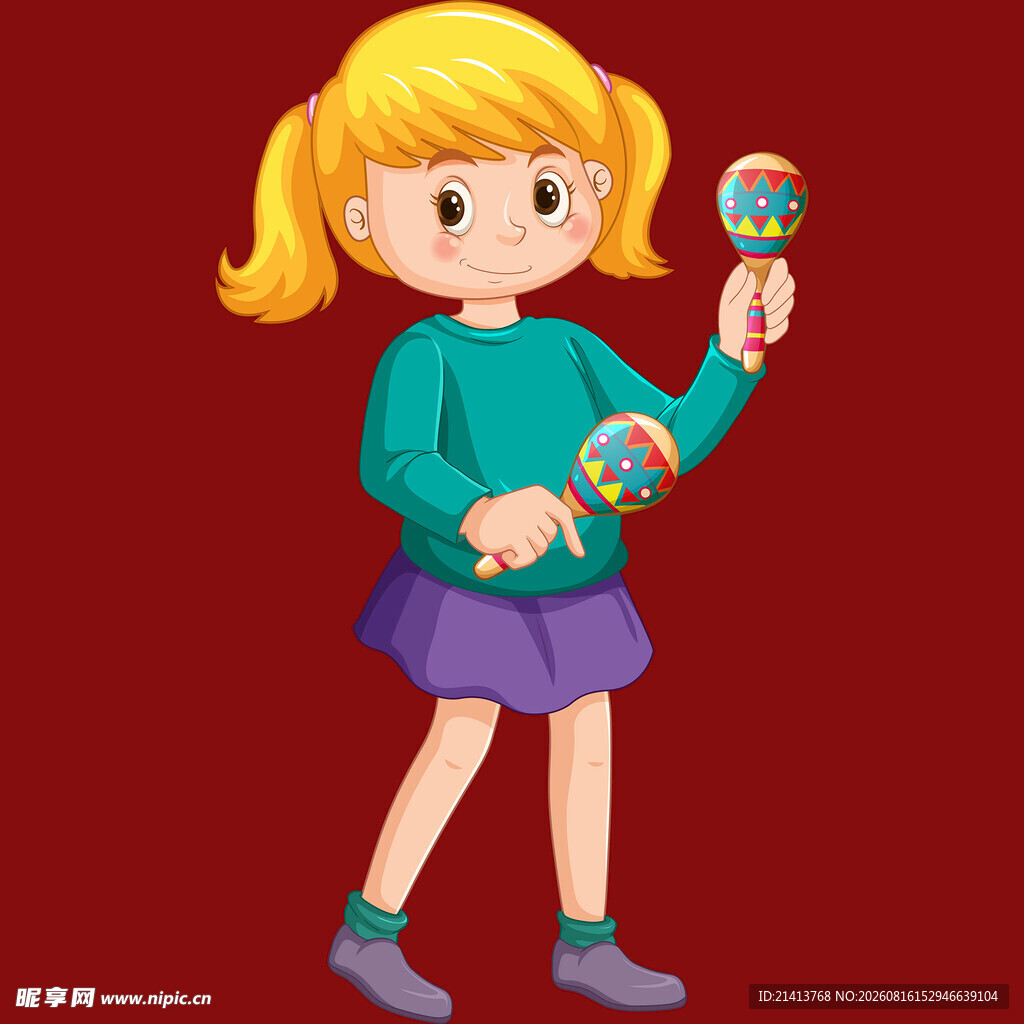 手持沙锤的可爱小女孩