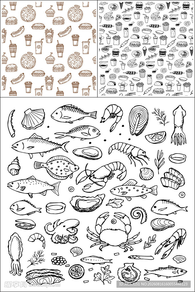 海洋生物手绘图案集合