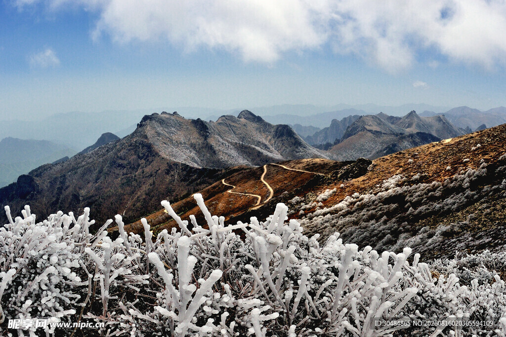 山间覆霜景致